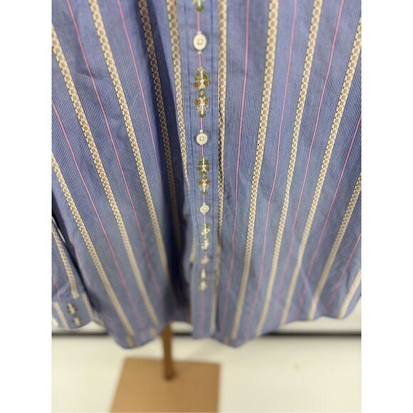 Robert Graham Men's Blue Stripe Embroidered Button-Up Long Sleeve Shirt Size XL - Picture 7 of 9